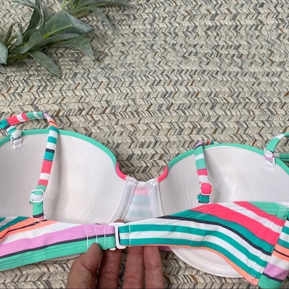 Old navy striped pink aqua bikini top medium